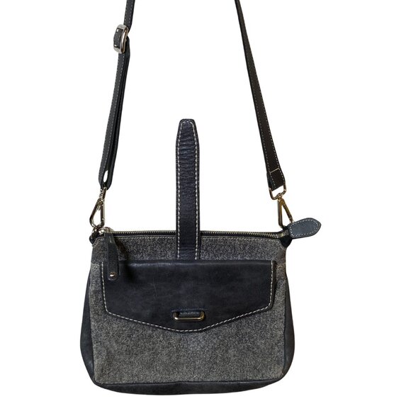 ROOTS CANADA LEATHER CROSSBODY 2 TONE GREY BAG - Picture 9 of 10